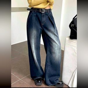 Women's wide Jeans / size L / distressed denim